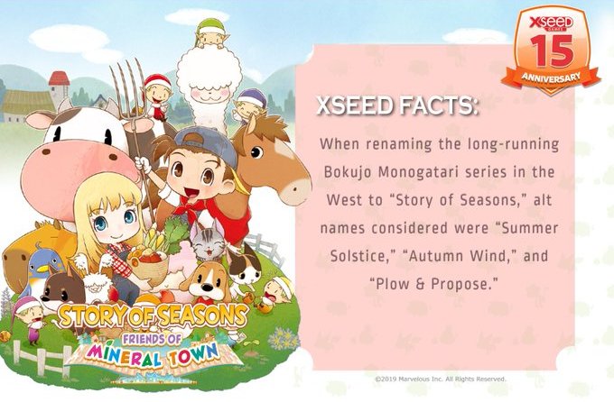 XSEED Games ครบรอบ 15 ปี, เผยชื่อที่ถูกนำมาพิจารณาก่อนได้ชื่อใหม่เป็น Story of Seasons